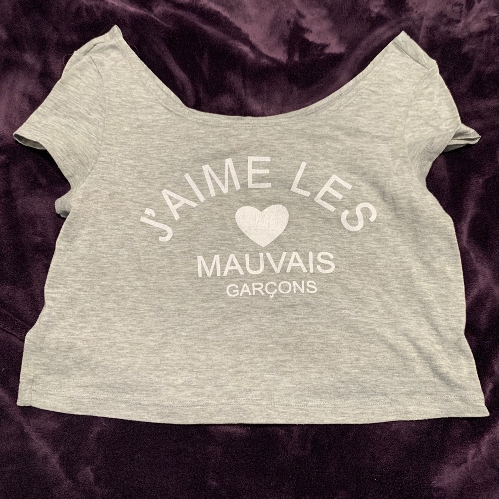 grey off shoulder top